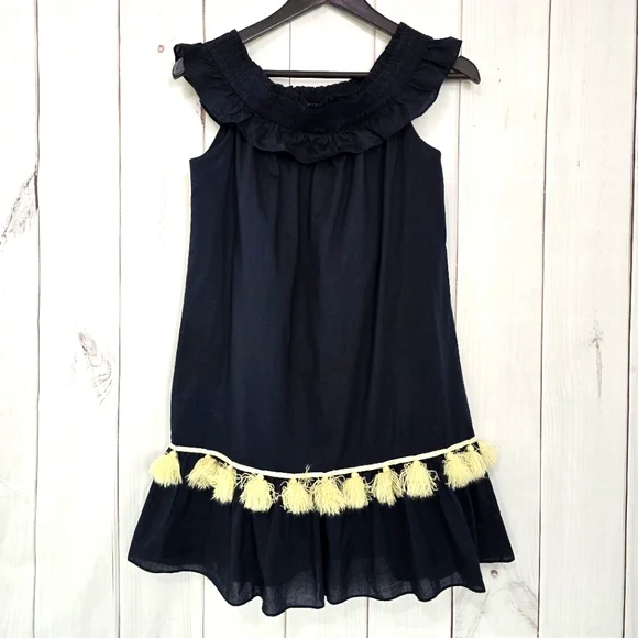 MISA Los Angeles Gia Off The Shoulder Tassel Mini Dress Navy Blue - Picture 3 of 14